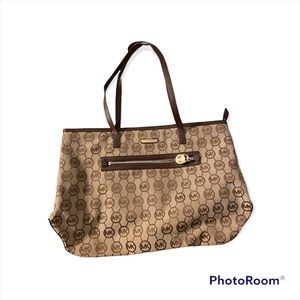 Michael Kors Signature Monogram Canvas and Leather Trim Tote Bag